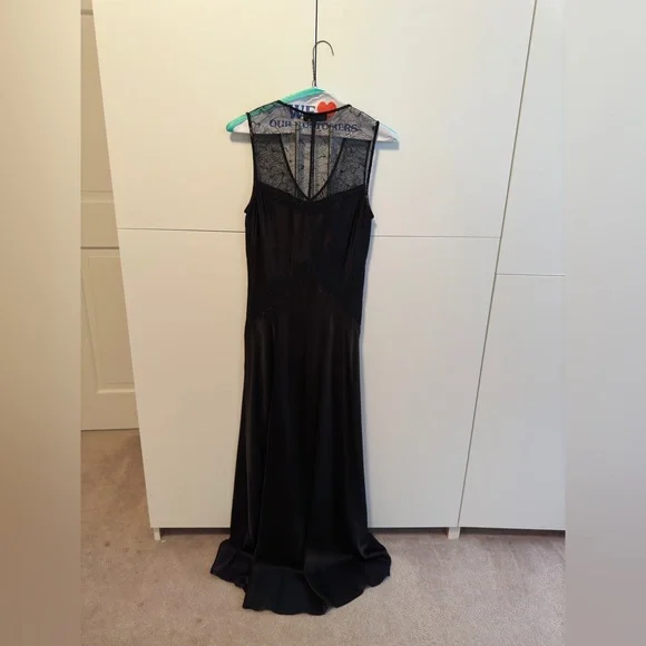 Donna Karan | Dresses | Donna Karan Evening Gown Satin Black With Beading  And Lace | Poshmark